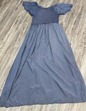 Miu Gabrielle Blue Smocked Flutter Sleeve Rayon Maxi Dress Plus Size 1X